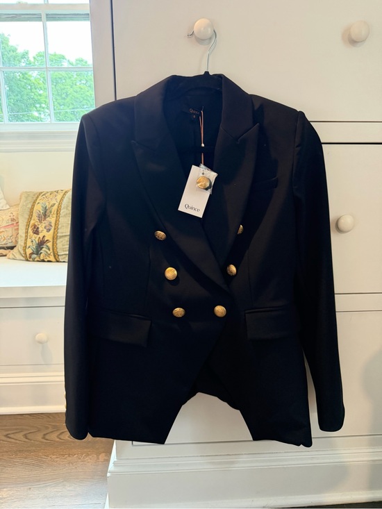 Quince Jackets & Blazers - Quince Black Double-Breasted Blazer with Gold Buttons